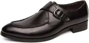 Formal Dress Shoes for Men Business Oxfords Slip-on Synthetic Leather Low Heel Anti-Skid Pointed Toe Stitched Split Joint Monk Strap Buckle