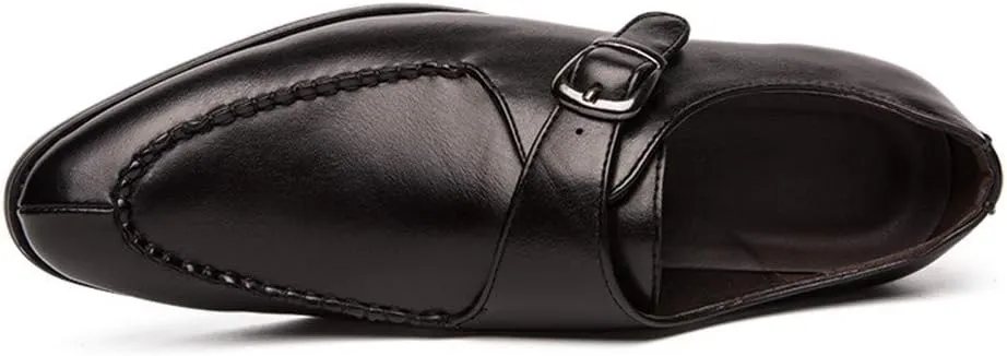 Formal Dress Shoes for Men Business Oxfords Slip-on Synthetic Leather Low Heel Anti-Skid Pointed Toe Stitched Split Joint Monk Strap Buckle