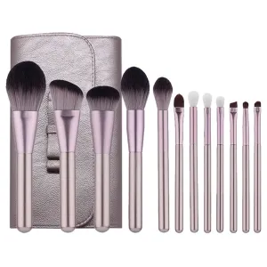 Foundation Powder Eyeshadow Brush Set Eyebrow Concealer Contour Travel Brushes Kit Makeup Brush Set Premium Synthetic Kabuki Foundation Blending (12 Purple Brushes   Bag)