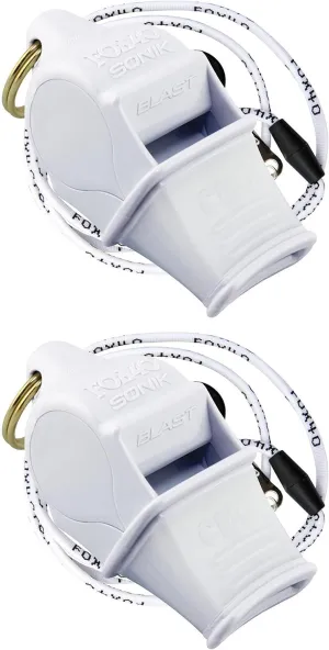 Fox 40 Sonik Blast CMG 2-Chamber Pealess Whistle w/Lanyard, White (Pack of 2)