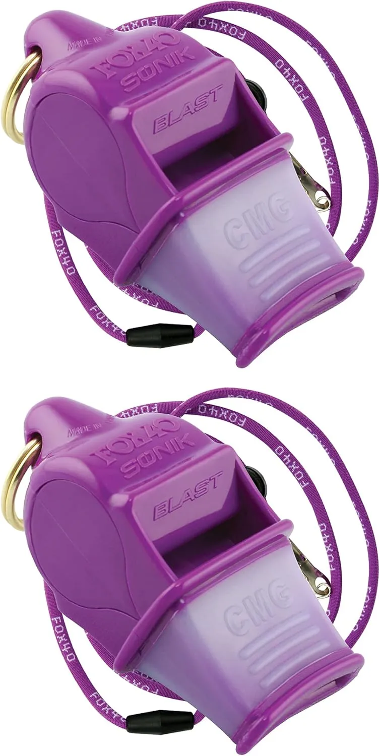 Fox 40 Sonik Blast CMG Whistle w/ Lanyard Referee Dog Purple (2-Pack)