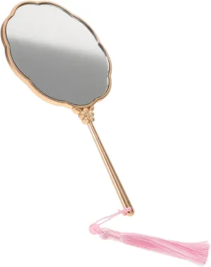 FRCOLOR Lighted Hand Makeup Mirror Stylish Compact Portable Mirror for Women Girls Salon Chinese Vintage Design