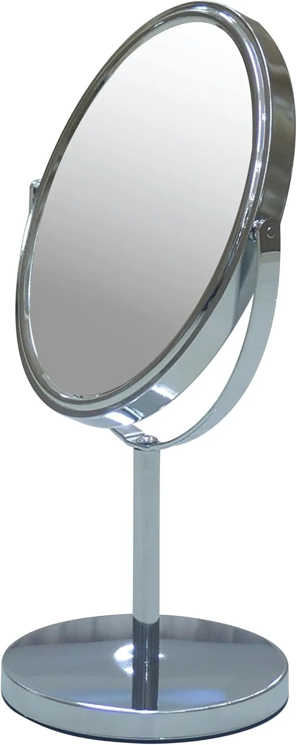 Free Standing Double Sided Tabletop Makeup Metal Vanity Mirror 1X and 3X Magnification, Oval, Swivel Mirror for Desk, Bedroom, Bathroom Chrome Finish