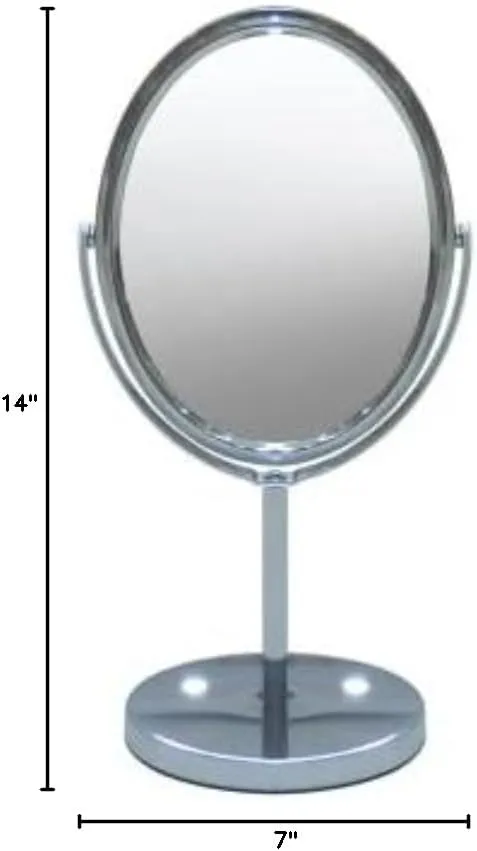 Free Standing Double Sided Tabletop Makeup Metal Vanity Mirror 1X and 3X Magnification, Oval, Swivel Mirror for Desk, Bedroom, Bathroom Chrome Finish