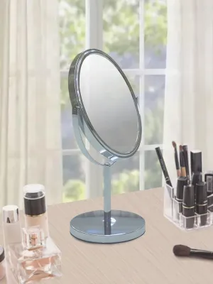 Free Standing Double Sided Tabletop Makeup Metal Vanity Mirror 1X and 3X Magnification, Oval, Swivel Mirror for Desk, Bedroom, Bathroom Chrome Finish