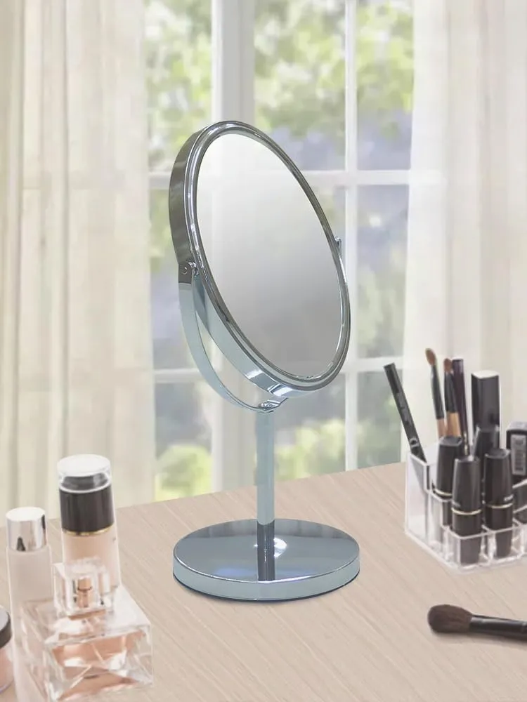 Free Standing Double Sided Tabletop Makeup Metal Vanity Mirror 1X and 3X Magnification, Oval, Swivel Mirror for Desk, Bedroom, Bathroom Chrome Finish