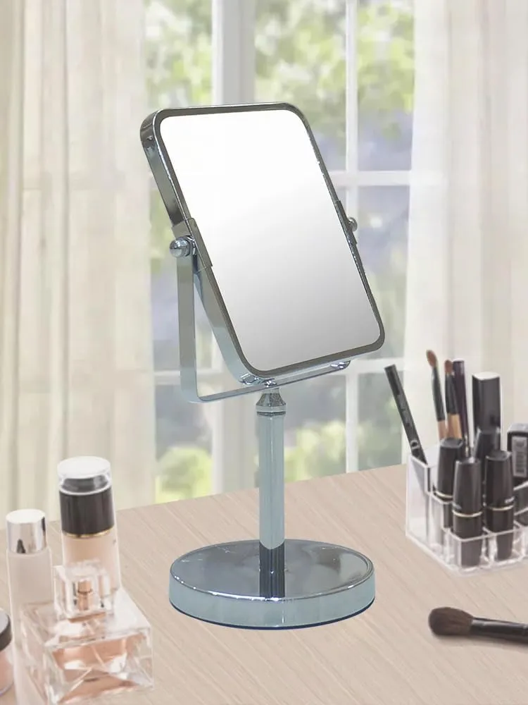 Free Standing Double Sided Tabletop Makeup Metal Vanity Mirror 1X and 3X Magnification, Square, Swivel Mirror for Desk, Bedroom, Bathroom Chrome Finish