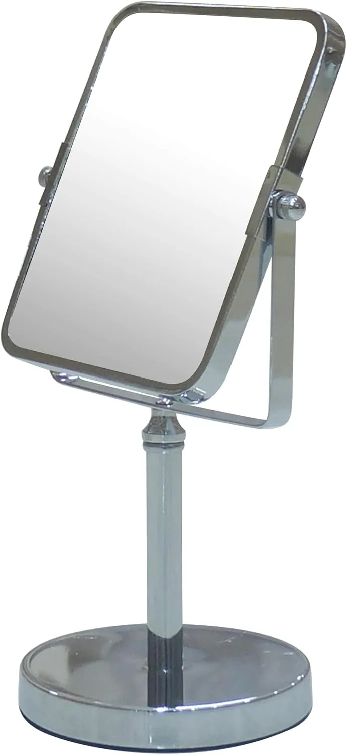 Free Standing Double Sided Tabletop Makeup Metal Vanity Mirror 1X and 3X Magnification, Square, Swivel Mirror for Desk, Bedroom, Bathroom Chrome Finish