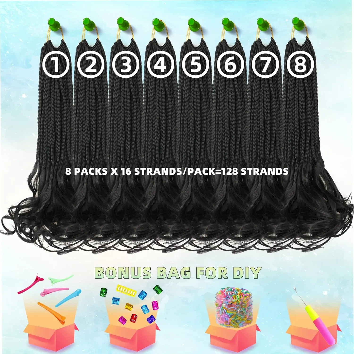 French Curl Box Braids Crochet Hair for Black Women-14 Inches 8 Packs Natural Black Soft Pre Looped Goddess Box Braiding Hair with Curly Wavy Ends,Synthetic Hair Extensions (14"-8 Packs,1B)