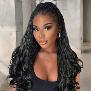 French Curl Box Braids Crochet Hair for Black Women-14 Inches 8 Packs Natural Black Soft Pre Looped Goddess Box Braiding Hair with Curly Wavy Ends,Synthetic Hair Extensions (14"-8 Packs,1B)