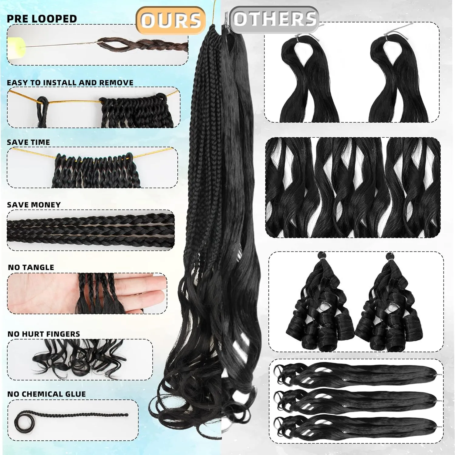 French Curl Box Braids Crochet Hair for Black Women-14 Inches 8 Packs Natural Black Soft Pre Looped Goddess Box Braiding Hair with Curly Wavy Ends,Synthetic Hair Extensions (14"-8 Packs,1B)