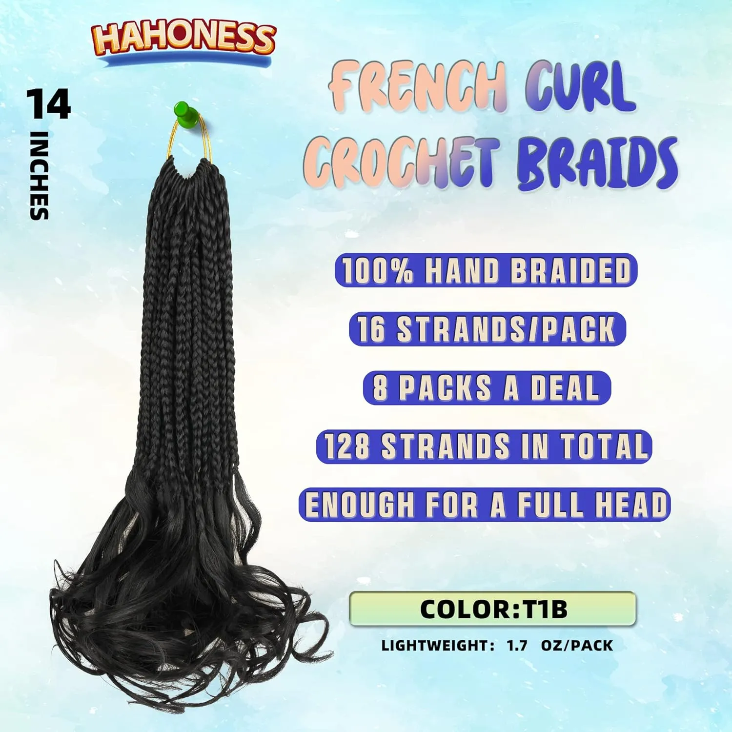 French Curl Box Braids Crochet Hair for Black Women-14 Inches 8 Packs Natural Black Soft Pre Looped Goddess Box Braiding Hair with Curly Wavy Ends,Synthetic Hair Extensions (14"-8 Packs,1B)