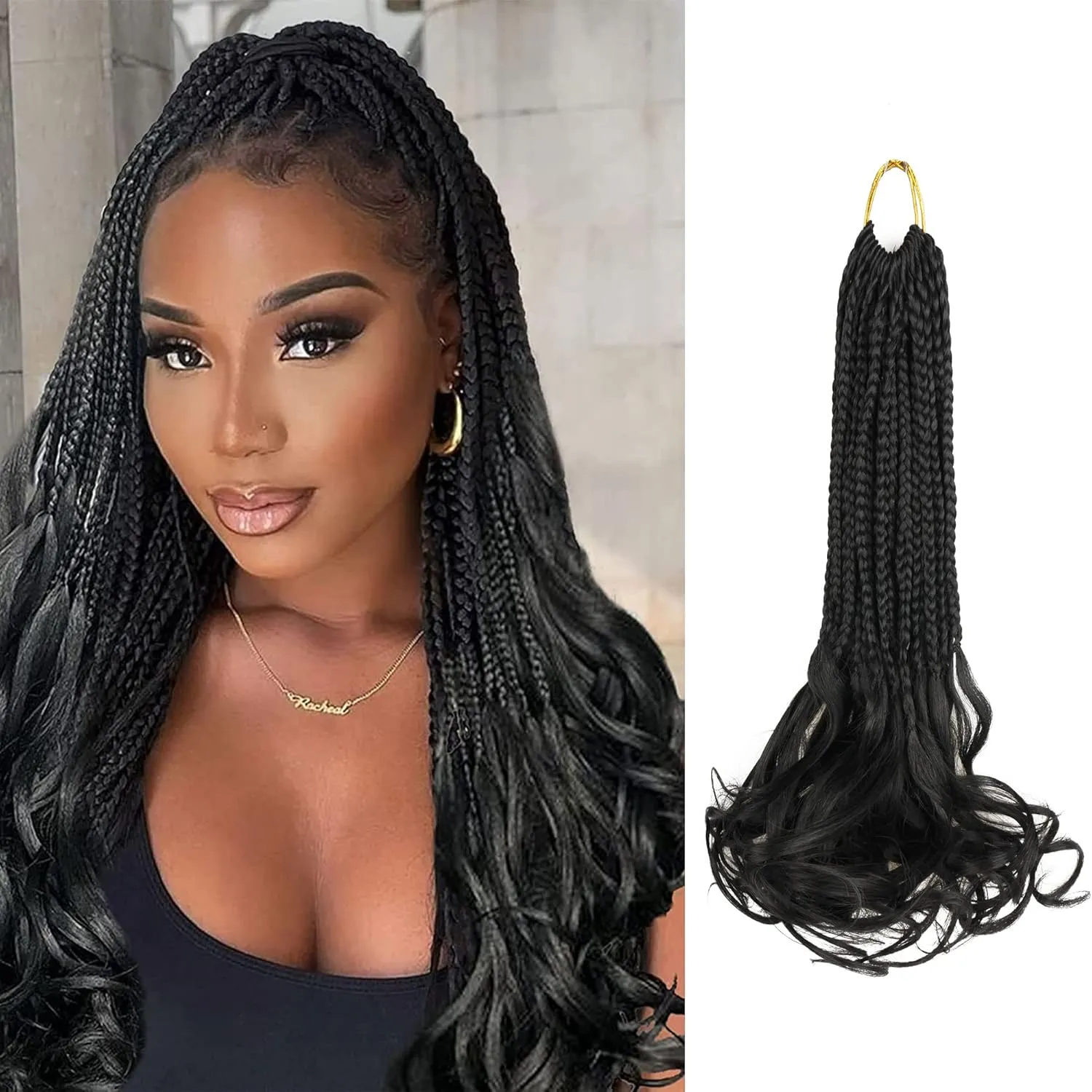 French Curl Box Braids Crochet Hair for Black Women-14 Inches 8 Packs Natural Black Soft Pre Looped Goddess Box Braiding Hair with Curly Wavy Ends,Synthetic Hair Extensions (14"-8 Packs,1B)