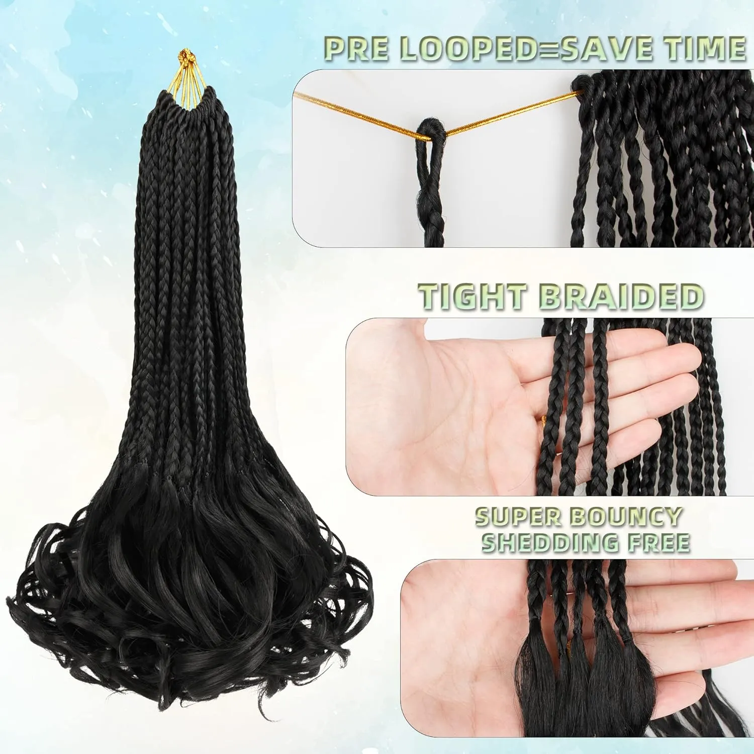 French Curl Box Braids Crochet Hair for Black Women-14 Inches 8 Packs Natural Black Soft Pre Looped Goddess Box Braiding Hair with Curly Wavy Ends,Synthetic Hair Extensions (14"-8 Packs,1B)
