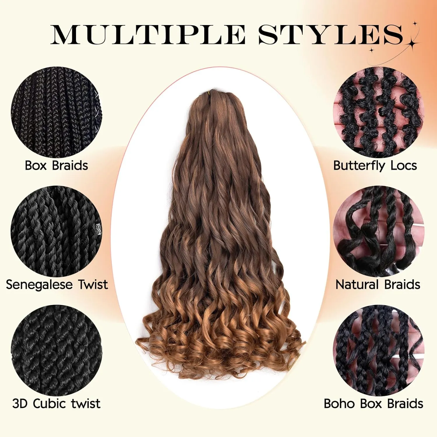 French Curl Braiding Hair 8 Packs 22 Inch Pre Stretched Synthetic Spiral Curly Crochet Ombre Braiding Hair 75g/Pack French Curl Hair Extensions for Black Women (22 Inch,8 Packs,T4/30)