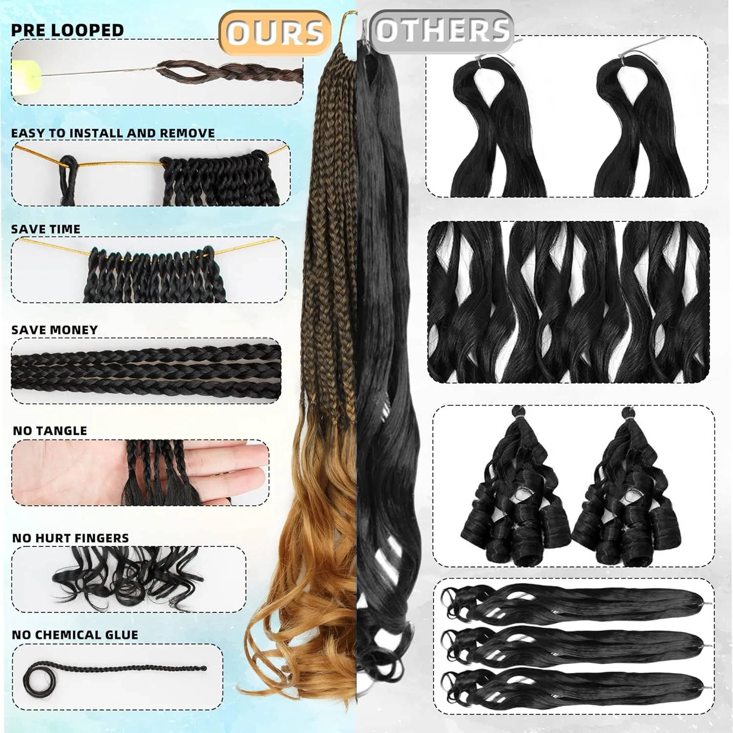 French Curl Crochet Braids for Black Women-18 Inches 8 Packs Goddess Box Braids,Ombre Blonde Soft Pre Looped Braided Synthetic Hair Extensions with Curly Wavy Ends(18"-8 Packs,T1B/27)