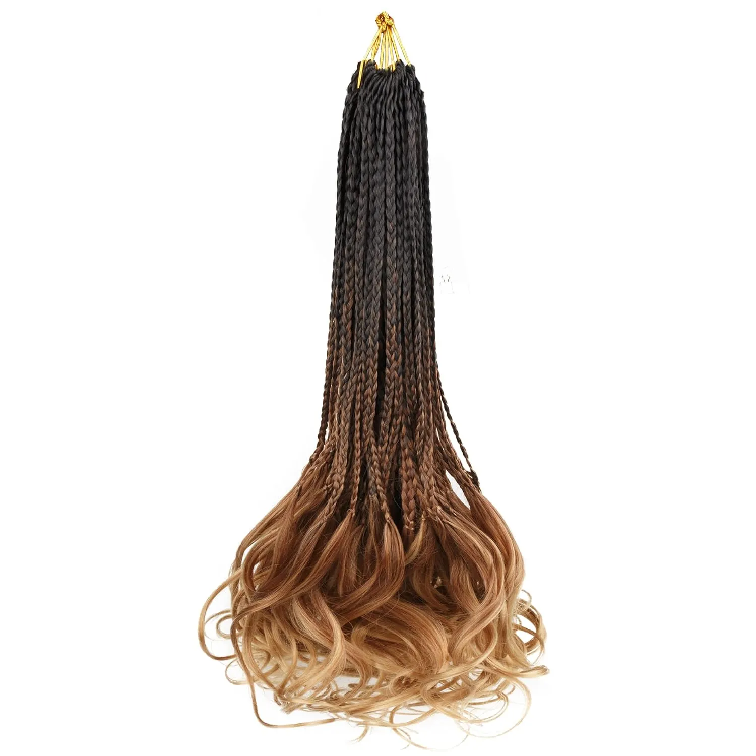 French Curl Crochet Braids for Black Women-18 Inches 8 Packs Goddess Box Braids,Ombre Brown to Blonde Soft Pre Looped Braided Synthetic Hair Extensions with Curly Wavy Ends(18"-8 Packs,T1B/30/27)