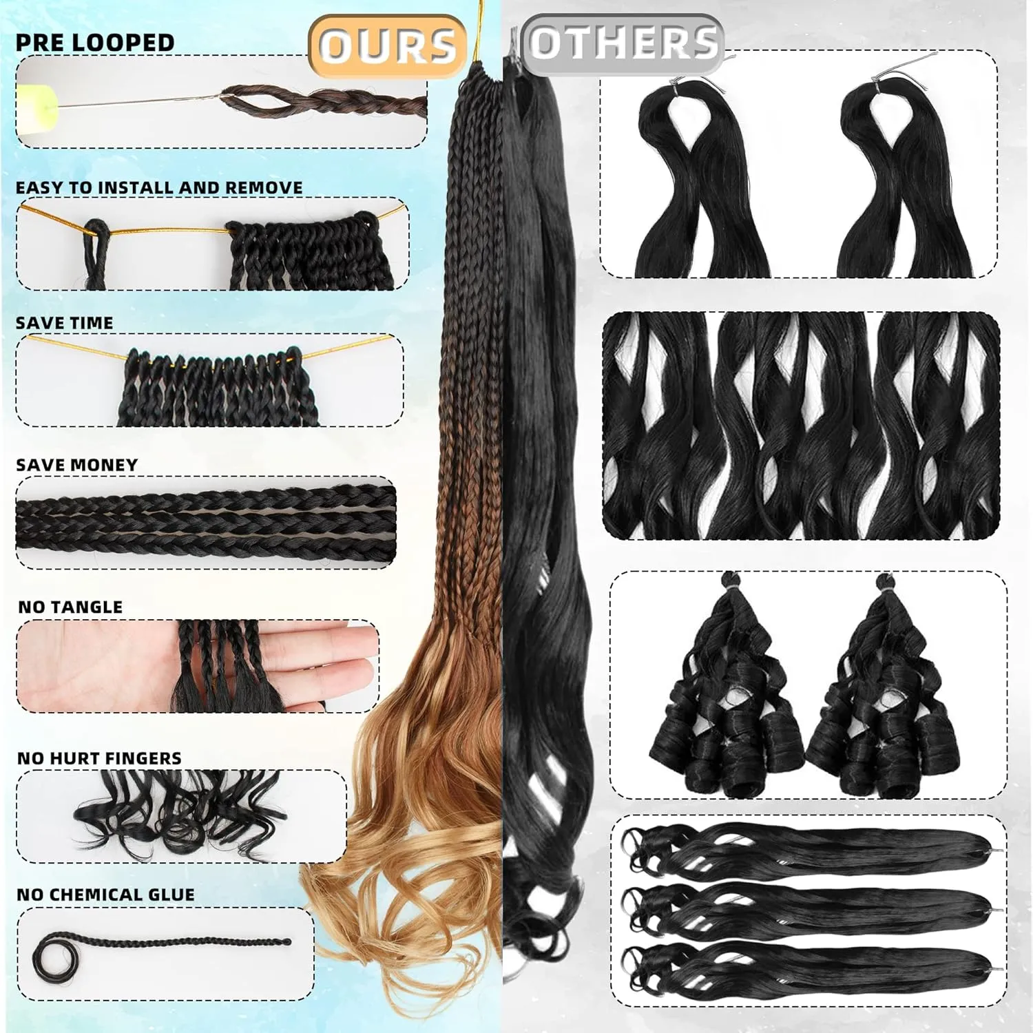 French Curl Crochet Braids for Black Women-18 Inches 8 Packs Goddess Box Braids,Ombre Brown to Blonde Soft Pre Looped Braided Synthetic Hair Extensions with Curly Wavy Ends(18"-8 Packs,T1B/30/27)