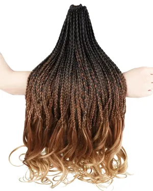 French Curl Crochet Braids for Black Women-18 Inches 8 Packs Goddess Box Braids,Ombre Brown to Blonde Soft Pre Looped Braided Synthetic Hair Extensions with Curly Wavy Ends(18"-8 Packs,T1B/30/27)