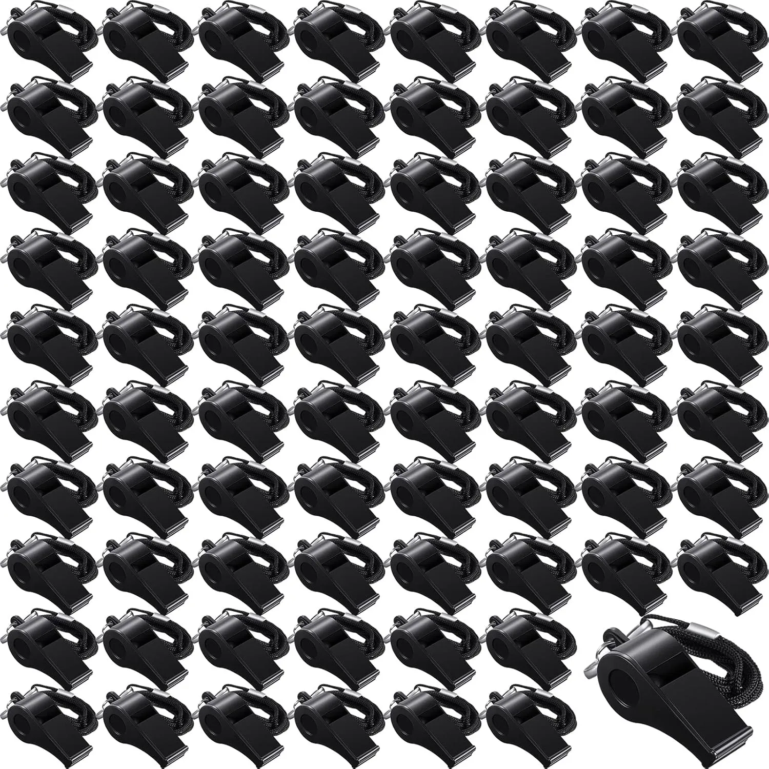 Frienda Black Lanyard Plastic Whistles Referees Fans Cheer Student Whistles Emergencies Survival Whistles Bulk
