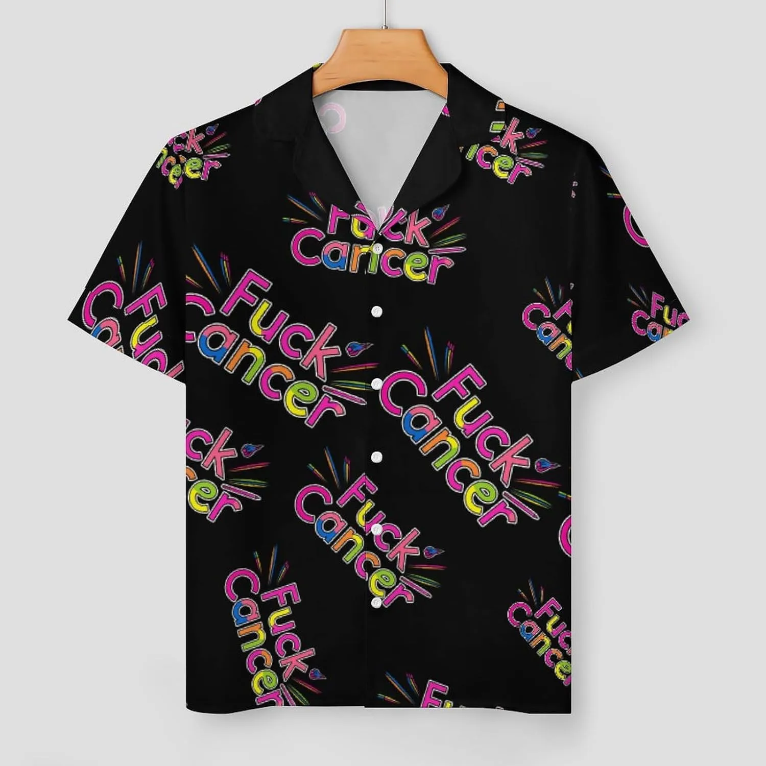 Fuck Cancer Awareness Women's Satin Pajama Set Short Sleeve Button Down Sleepwear Loungewear Pj Set