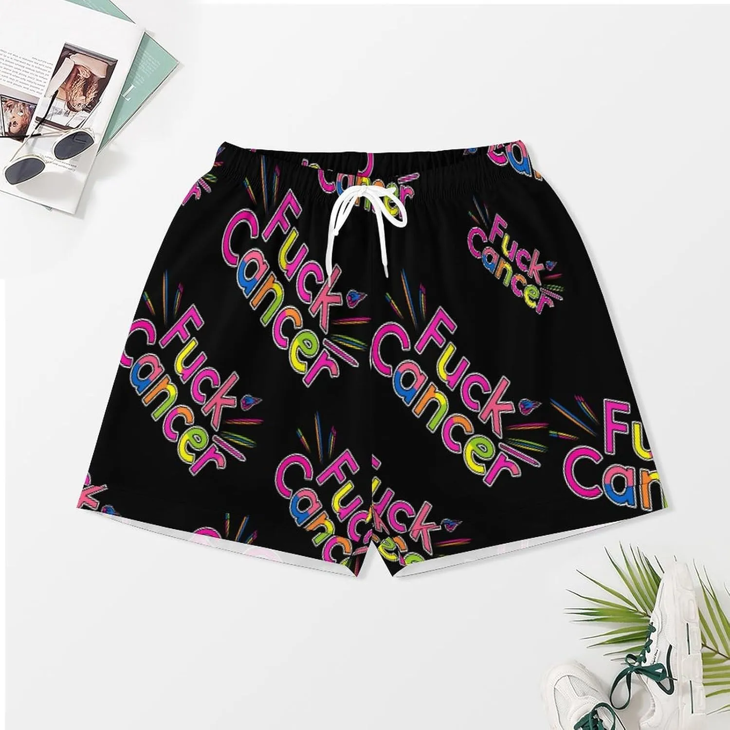Fuck Cancer Awareness Women's Satin Pajama Set Short Sleeve Button Down Sleepwear Loungewear Pj Set