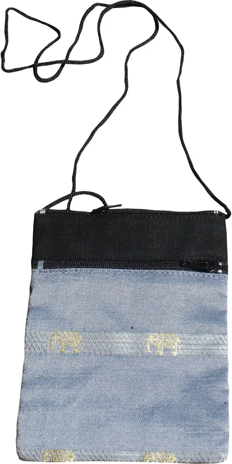 Full Funk Mid Size Thai Silk Shoulder Pouch Bag, 4x5.5inch, Gray