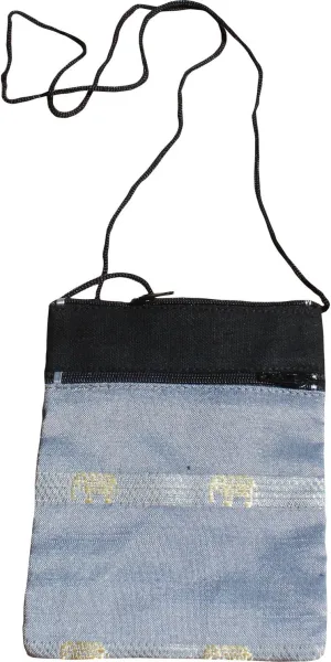 Full Funk Mid Size Thai Silk Shoulder Pouch Bag, 4x5.5inch, Gray