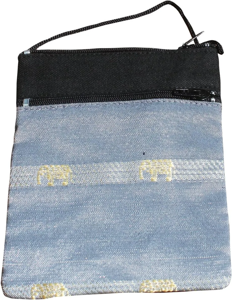 Full Funk Mid Size Thai Silk Shoulder Pouch Bag, 4x5.5inch, Gray