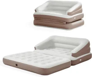 Full Size Air Mattress for Inflatable-Portable Blow Up Mattress Sofa Bed with Flocked top-Double Air Couch for Tent Camping/Car Travel Backpacking/Family Leisure(Pebble Brown)