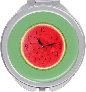 Funny Waterlemon Clock Travel Makeup Mirror 2-Sided 1x 2X Magnification Portable Mini Mirror for Handbag Purse Pocket
