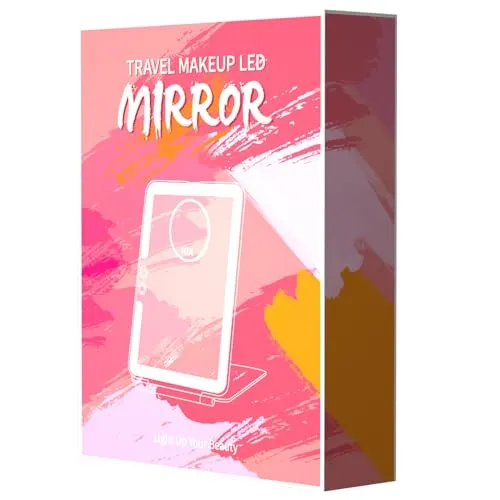 FUNTOUCH Large Rechargeable Travel Makeup Mirror with Light, Portable Makeup Mirror with 10X Magnifying Mirror 3 Lighting Modes, Dimmable Touch Screen, Tabletop Folding Travel Mirror with Storage Bag