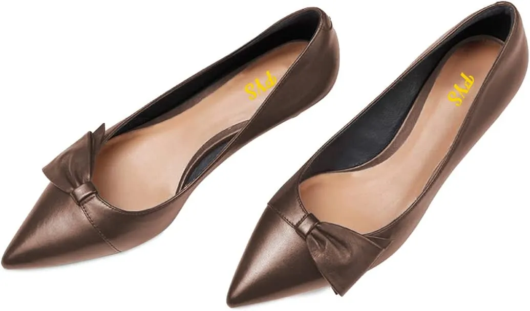 FYS Women Classic Closed Pointed Toe Low Kitten Heel Pumps with Bow Slip on Dress Office Work Daily Shoes Size 4-15 US