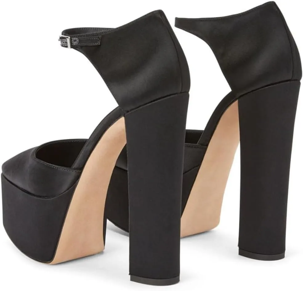 FYS Women Platform Square Toe Pumps Ankle Strap Chunky Block High Heel D'orsays Sexy Party Fashion Show Shoes Size 4-16 US