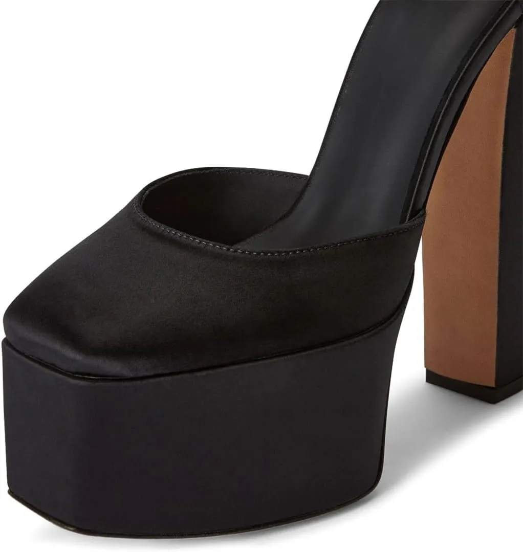 FYS Women Platform Square Toe Pumps Ankle Strap Chunky Block High Heel D'orsays Sexy Party Fashion Show Shoes Size 4-16 US