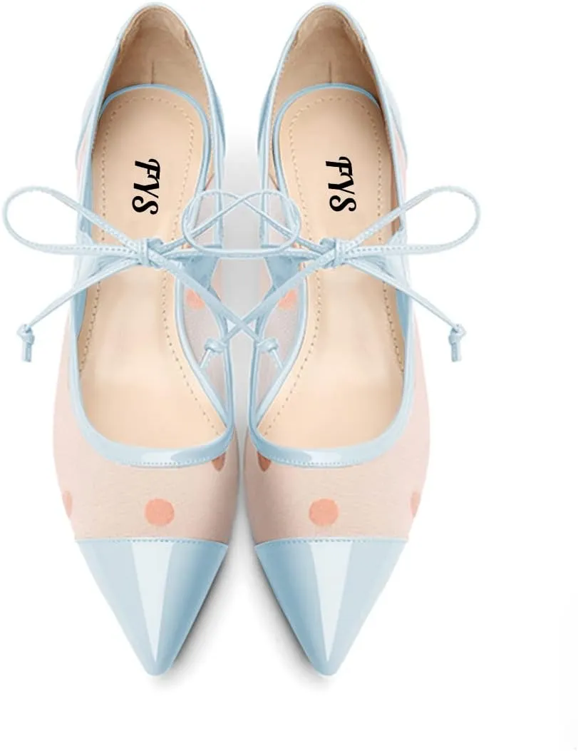 FYS Women Pointed Toe Polka Dots Pumps Self-Tie Bow Block Chunky Mid Heels Sexy Transparent Dressy Prom Shoes Size 4-15 US