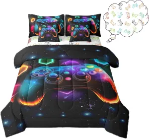 Game Consoles Boys Comforter Sets Twin Bed in a Bag 7 Piece Gamer Gifts,Gaming Twin Comforter Set for Boys Space Geometry Kids Comforter Sets Boys Red Blue Teal,Kids Room Decor Boys Bedroom Decor