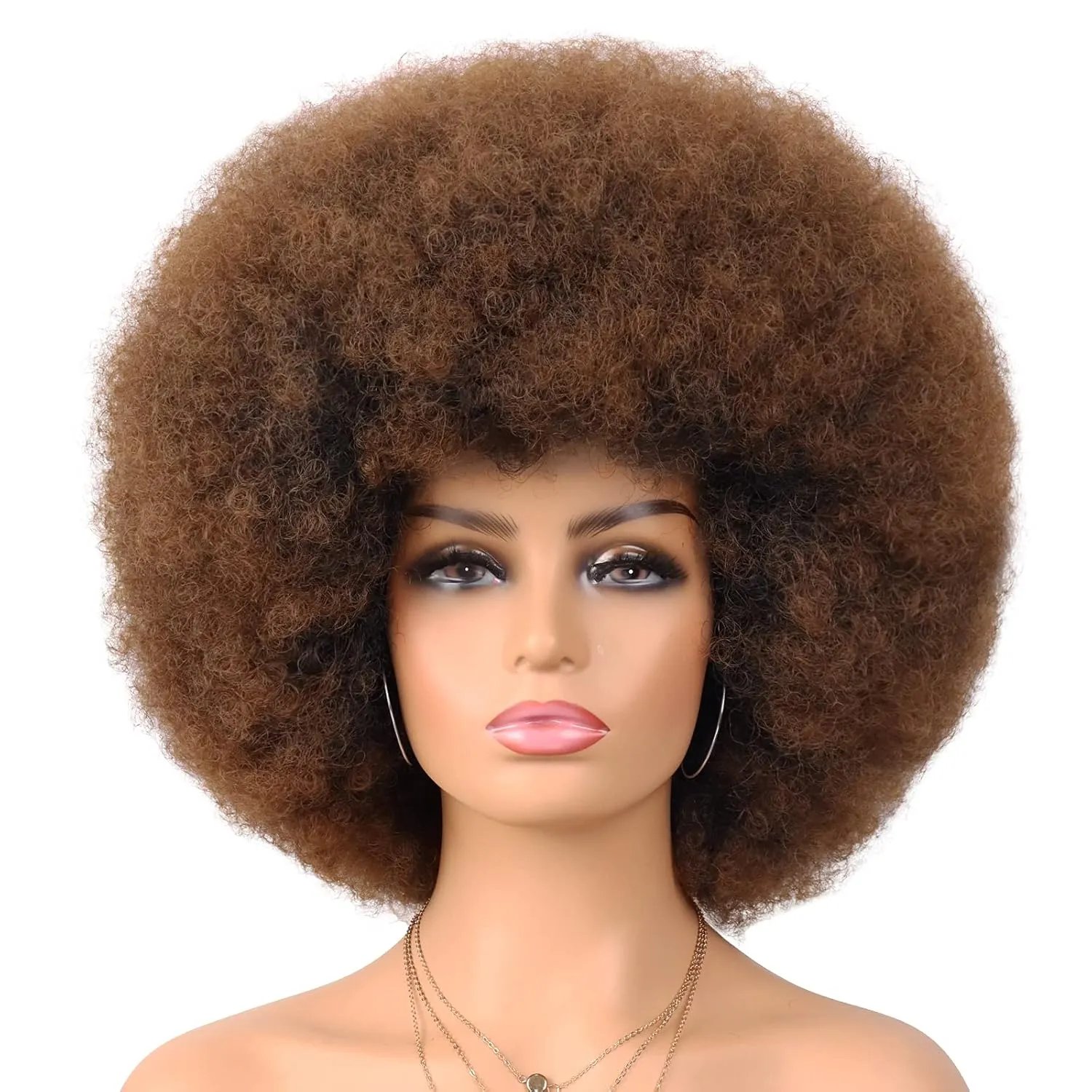 G&T Wig 70s Afro Curly Wigs for Black Women Short Brown Afro Synthetic Puff Wig Natural Looking Heat Resistant Bouncy Hair for Daily Party Use