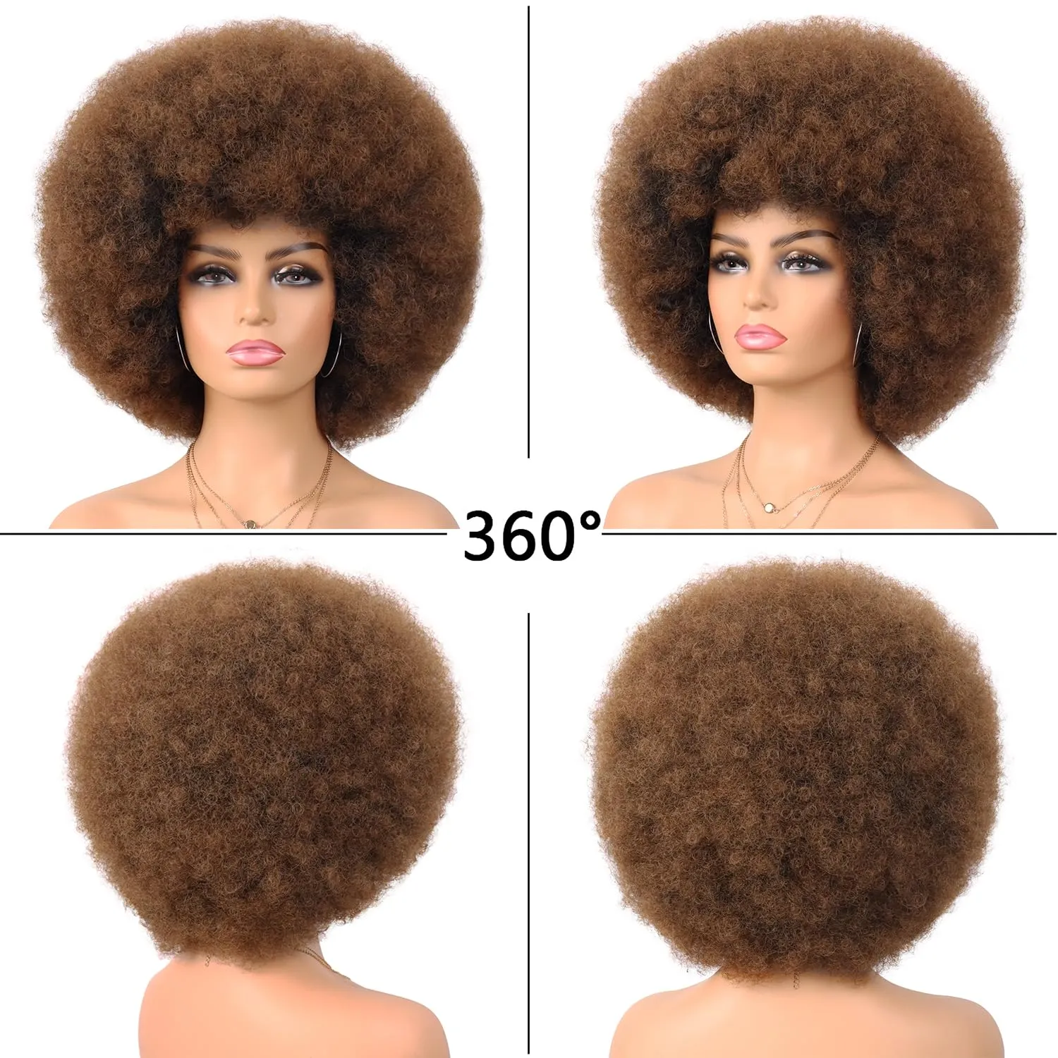 G&T Wig 70s Afro Curly Wigs for Black Women Short Brown Afro Synthetic Puff Wig Natural Looking Heat Resistant Bouncy Hair for Daily Party Use