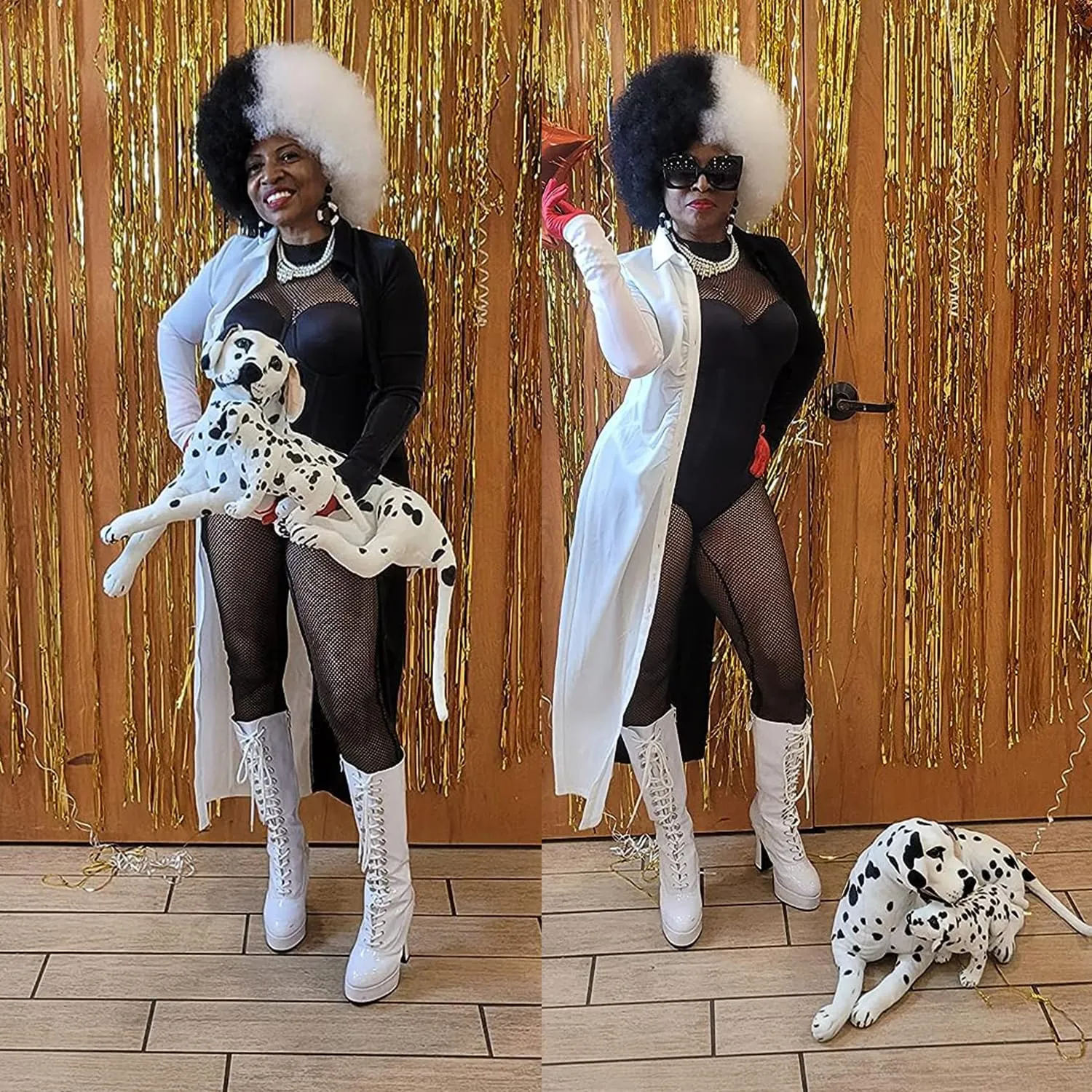 G&T Wig Cruella Deville Black and White Wig for Women Short Afro Puff Wig Cruella Costume Wig for Cosplay Halloween Party (Black and White)