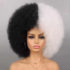 G&T Wig Cruella Deville Black and White Wig for Women Short Afro Puff Wig Cruella Costume Wig for Cosplay Halloween Party (Black and White)