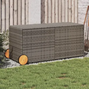 Garden Storage Box with Wheels Gray 74.8 Gal Poly Rattan,Garden Storage Box with WaterResistant Bag | Durable PE Rattan for Cushions, Toys, and More Patio Storage Boxes