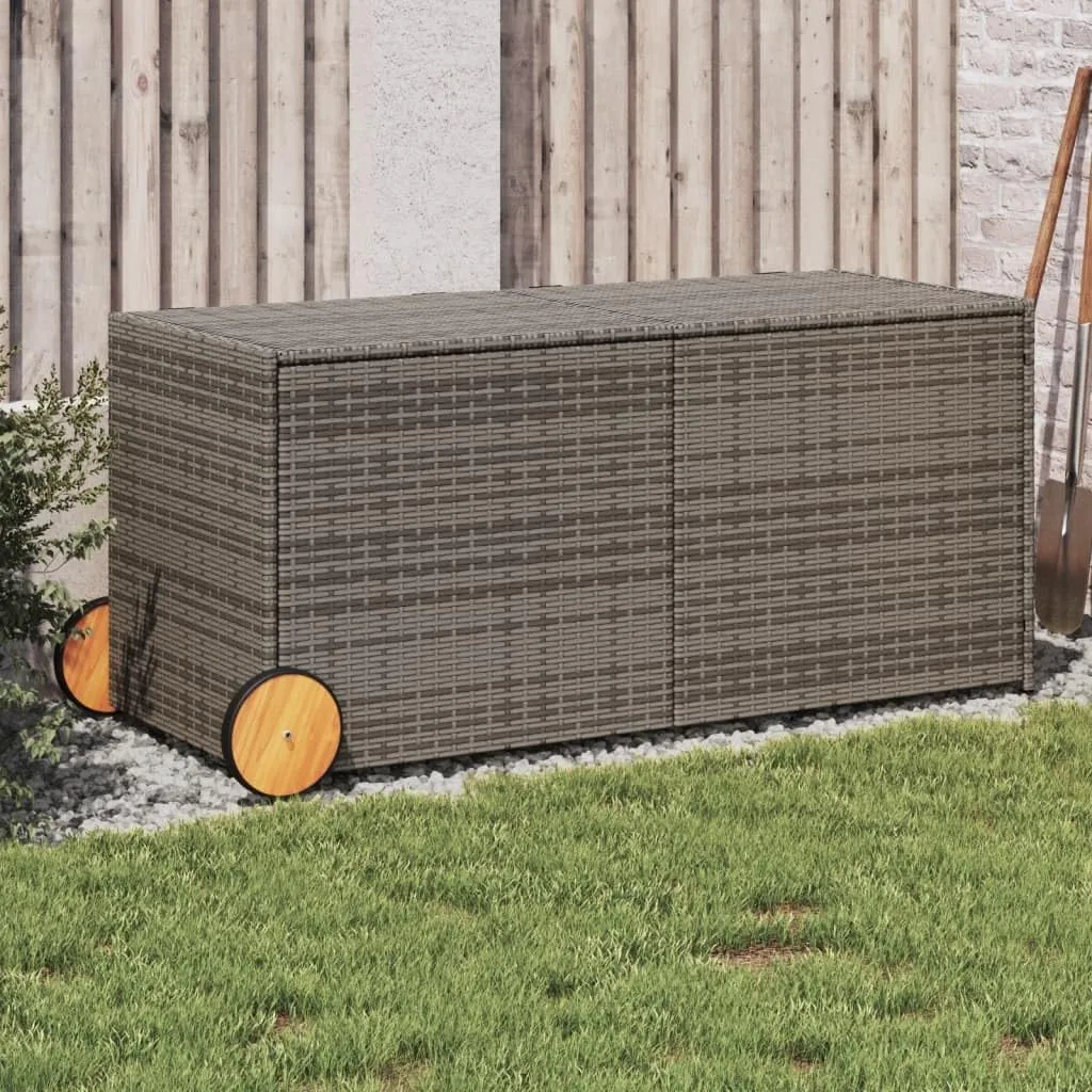 Garden Storage Box with Wheels Gray 74.8 Gal Poly Rattan,Garden Storage Box with WaterResistant Bag | Durable PE Rattan for Cushions, Toys, and More Patio Storage Boxes