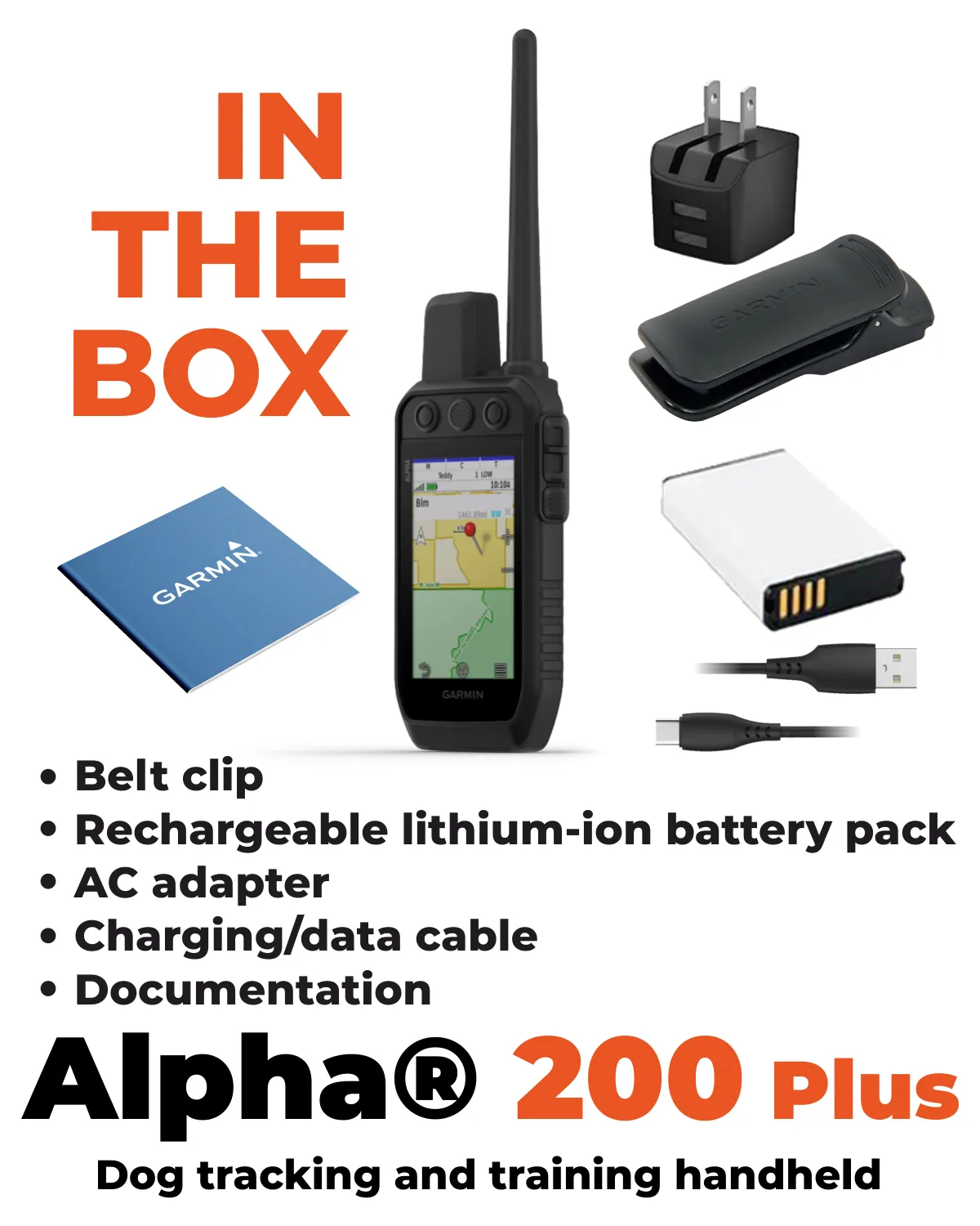 Garmin Alpha 200 Plus Dog Tracking & Training Handheld GPS, 3.5” Touchscreen, Track & Train Up to 20 Dogs from 9 Miles, Preloaded TopoActive Maps, 18 Training Levels with Wearable4U Power Bank Bundle  (010-04014-00_W4U)