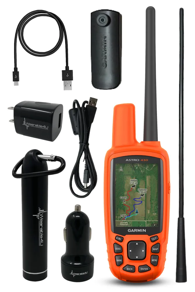 Garmin Astro 430 GPS / GLONASS GPS Handheld Dog Tracking Bundle with Wearable4U Bundle
