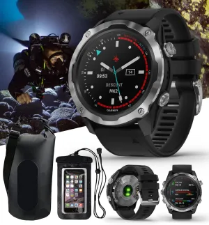 Garmin Descent Mk2 (Stainless Steel/Black) Dive Computer Watch Bundle - Air Integration, Multisport Training Features - includes PlayBetter Waterproof Dry Bag Set