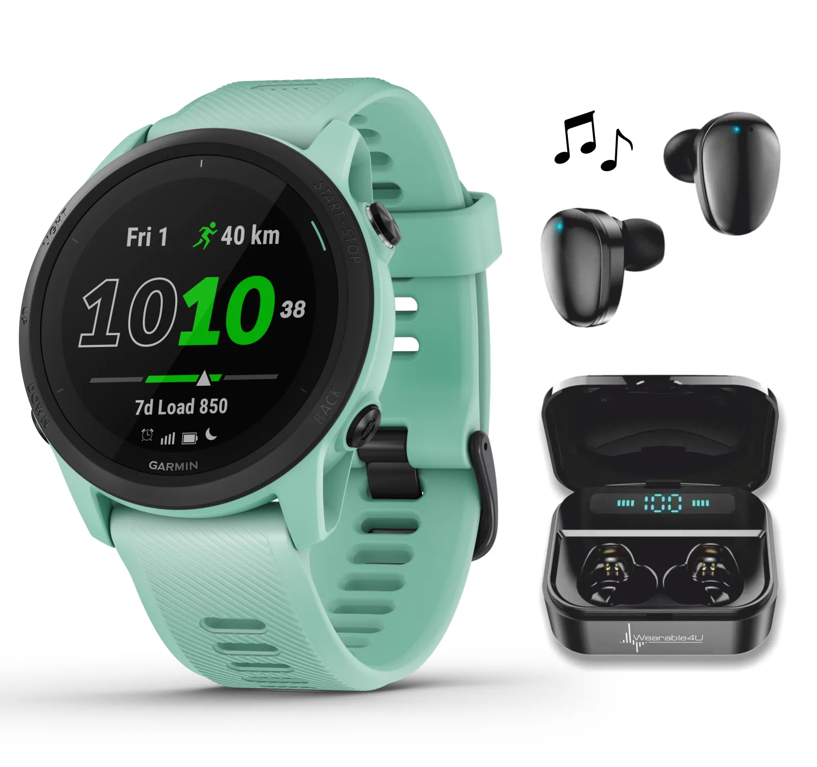 Garmin Forerunner 745, GPS Running Watch with Wearable4U EarBuds with Charging Power Bank Case Bundle