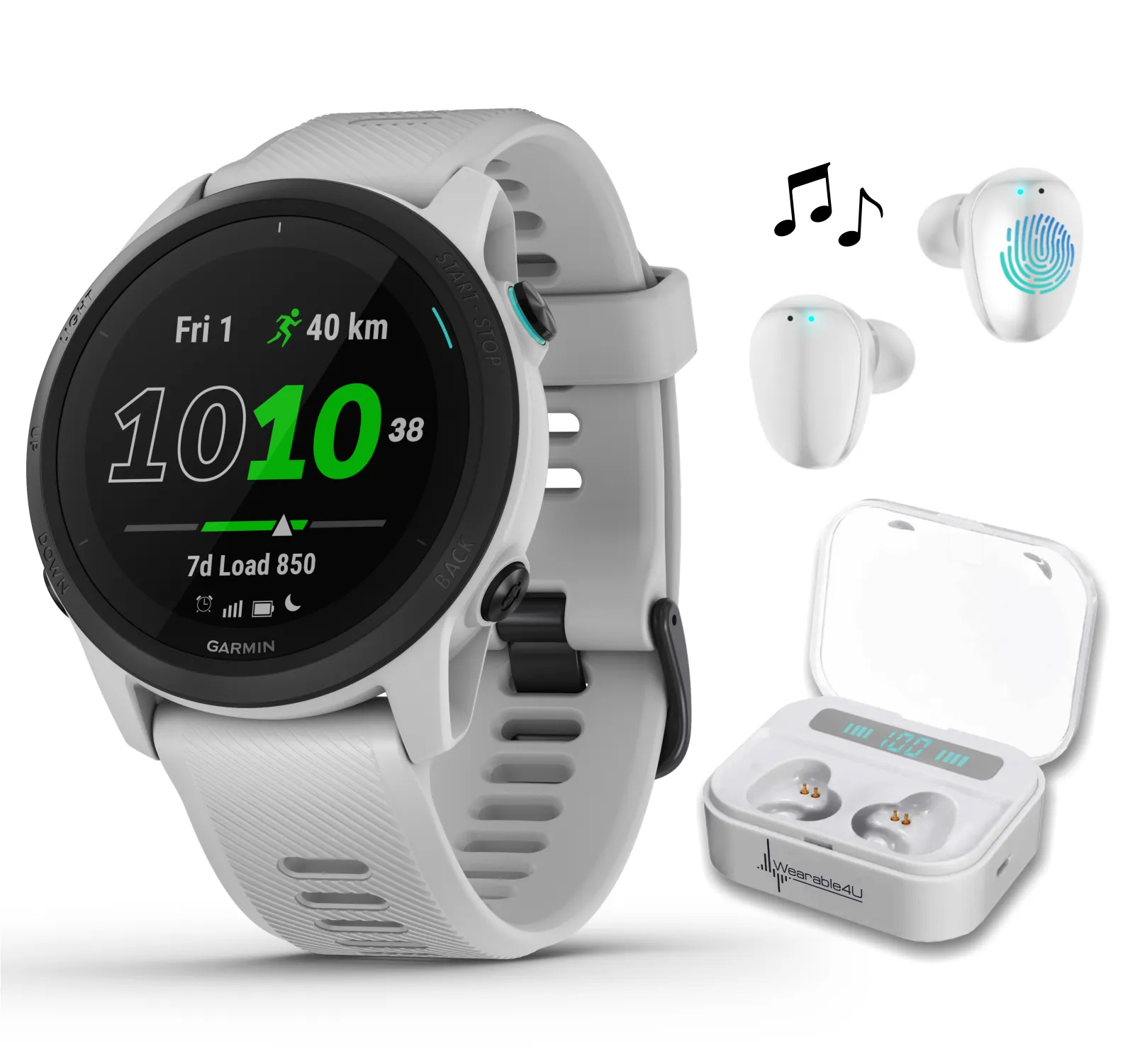 Garmin Forerunner 745, GPS Running Watch with Wearable4U EarBuds with Charging Power Bank Case Bundle