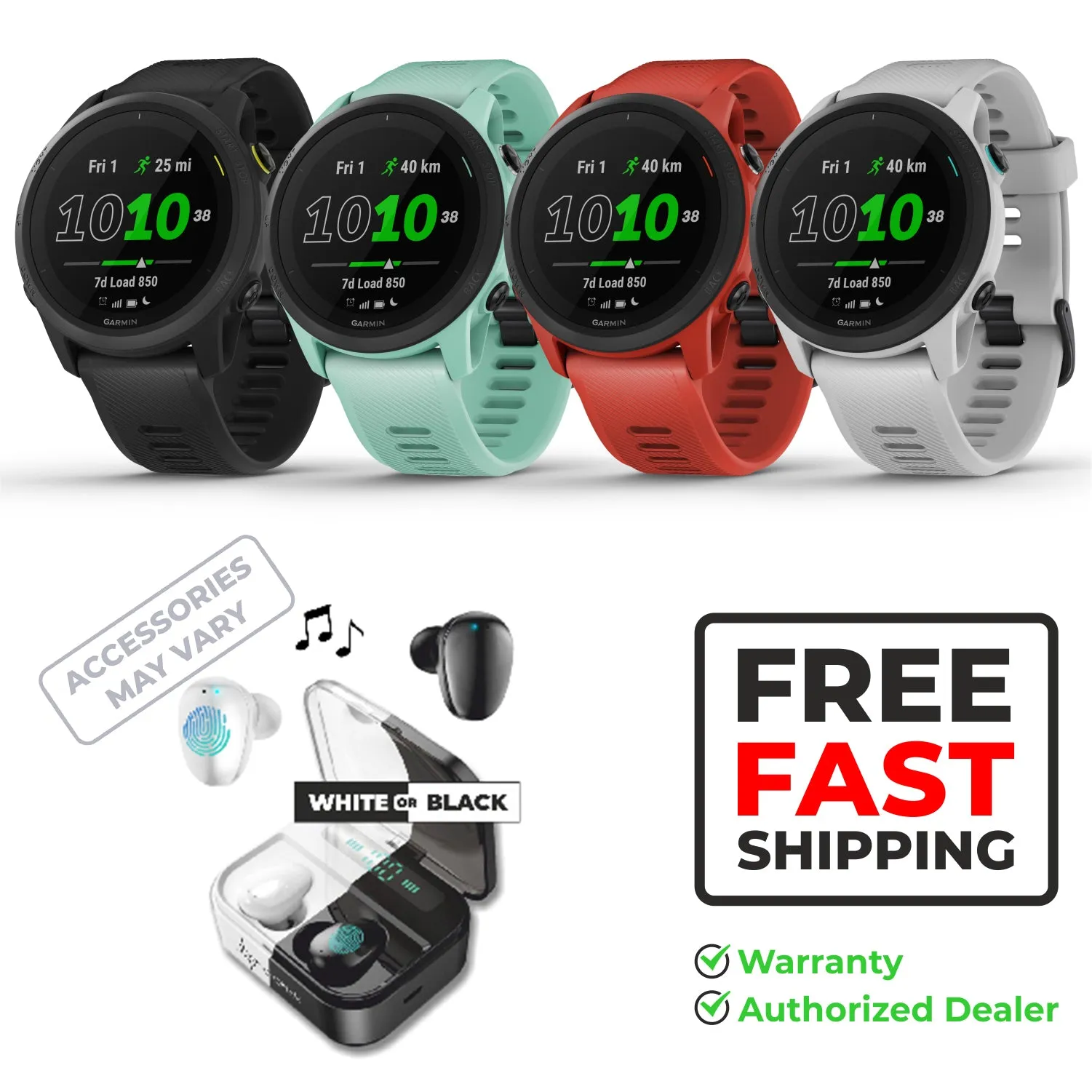 Garmin Forerunner 745, GPS Running Watch with Wearable4U EarBuds with Charging Power Bank Case Bundle