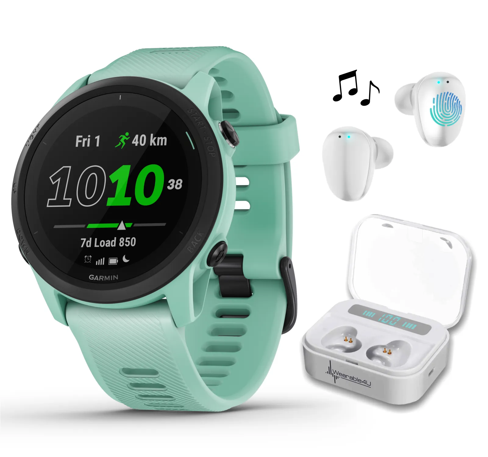 Garmin Forerunner 745, GPS Running Watch with Wearable4U EarBuds with Charging Power Bank Case Bundle